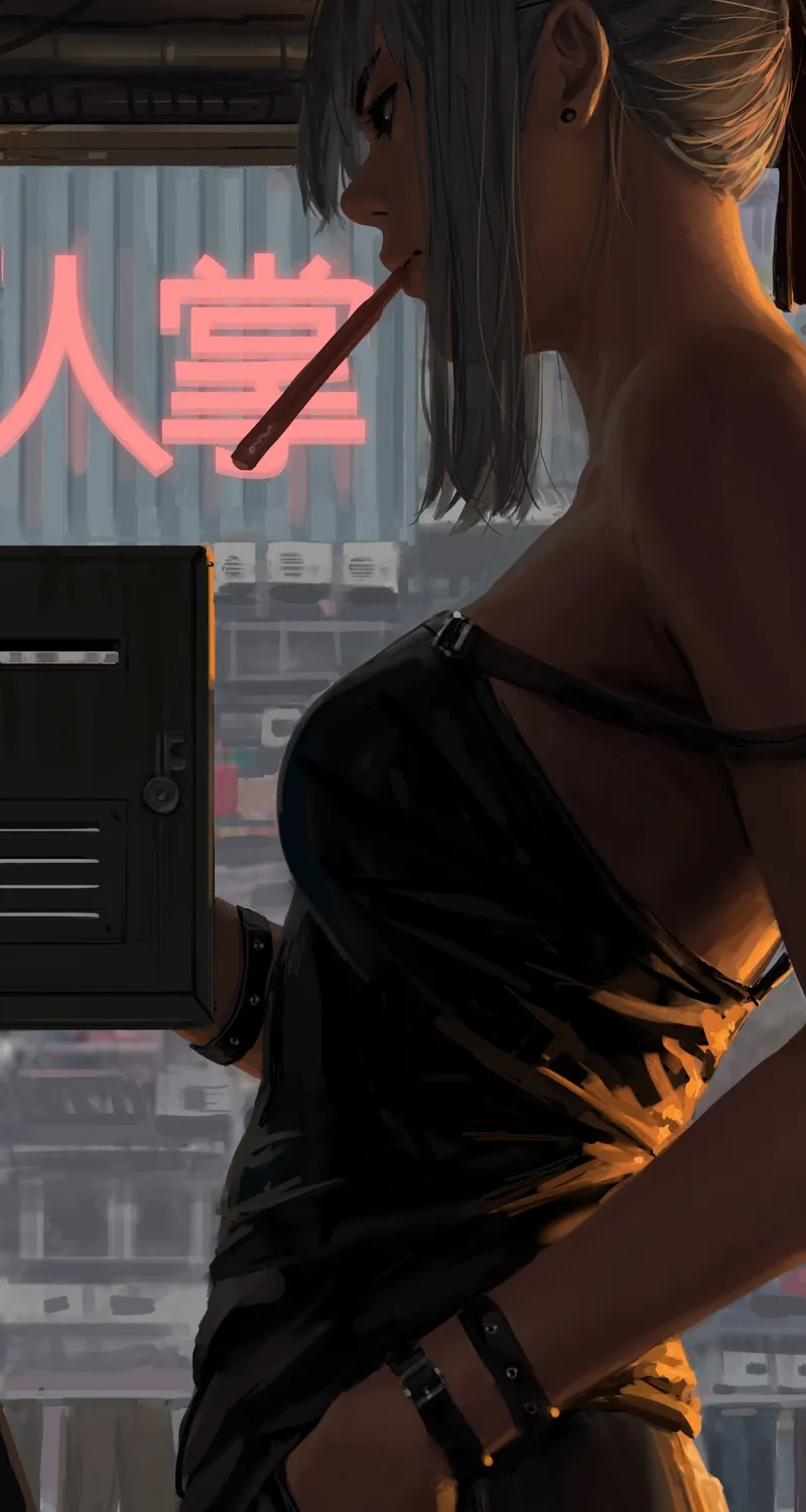 发髻 动漫 女孩 吊带背心 侧颜 手机壁纸 4K壁纸