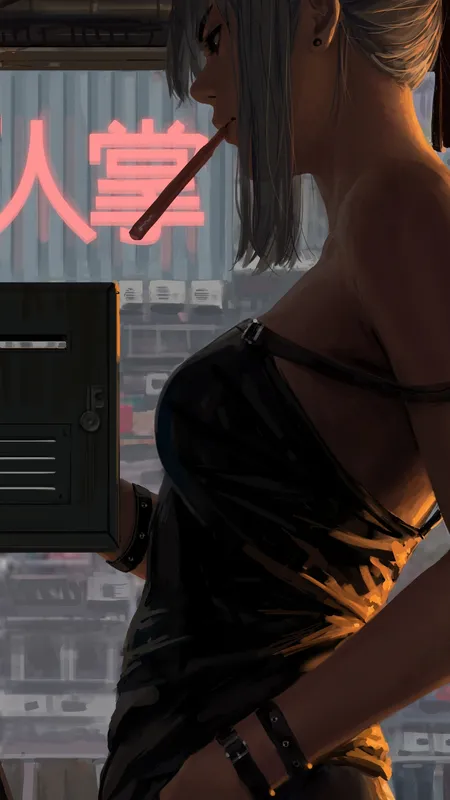 发髻 动漫 女孩 吊带背心 侧颜 手机壁纸 4K壁纸