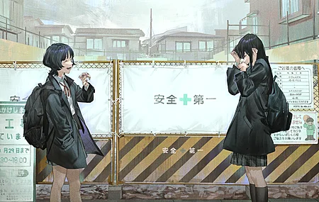 眼泪 站着 女学生 短发 动漫 女孩 栅栏 裙子 校服 建筑 哭泣 背包 天空 云 4K壁纸
