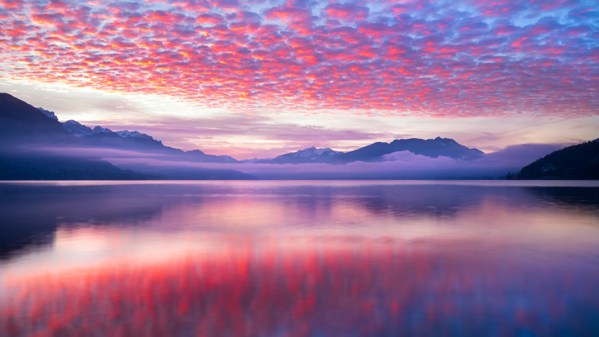 摄影 风景 水 湖 倒影 日落 云 山 环境 弱光 4K壁纸