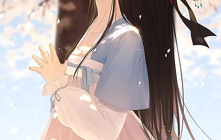 韩孝珠 闭眼 花 动漫 女孩 花瓣 手机壁纸 4K壁纸