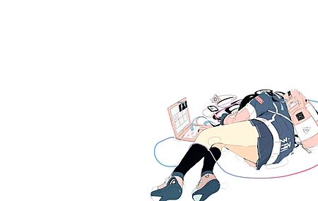 原创 人物 大熊猫 动漫 女孩 校服 白色背景 笔记本电脑 4K壁纸