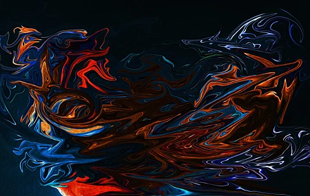 抽象 流体 液体 深色 黑色背景 彩色 AI艺术 油画 飞溅 画笔 橙色 蓝色 8K壁纸