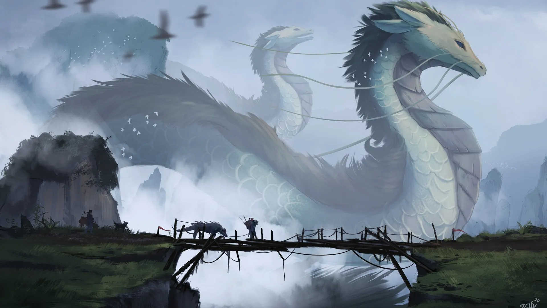 卡飞 奇幻艺术 龙 生物 桥 中国龙  4K壁纸