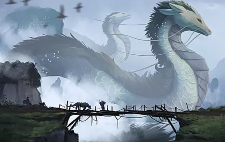 卡飞 奇幻艺术 龙 生物 桥 中国龙  4K壁纸