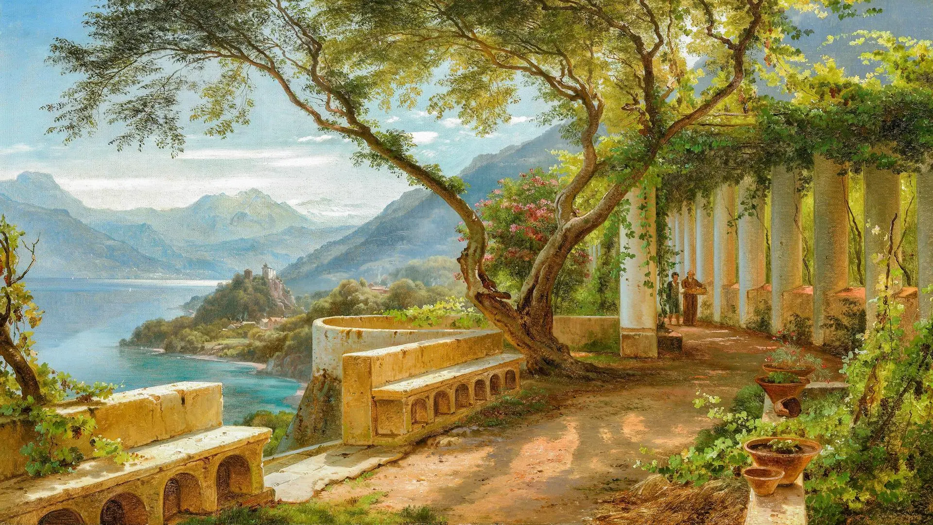 人物 卡尔 山脉 树木 植物 花卉 河流 自然 建筑 花瓶 绘画 4K壁纸