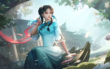动漫 女孩 插图 旗袍 4K壁纸