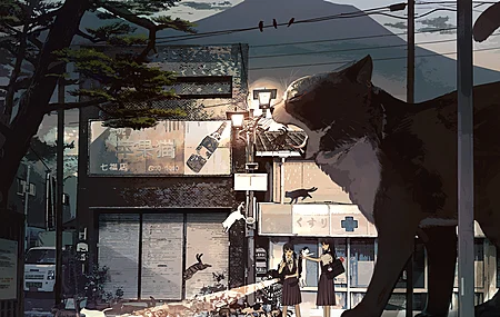 原创 人物 库卡 动漫 女孩 猫 校服 4K壁纸