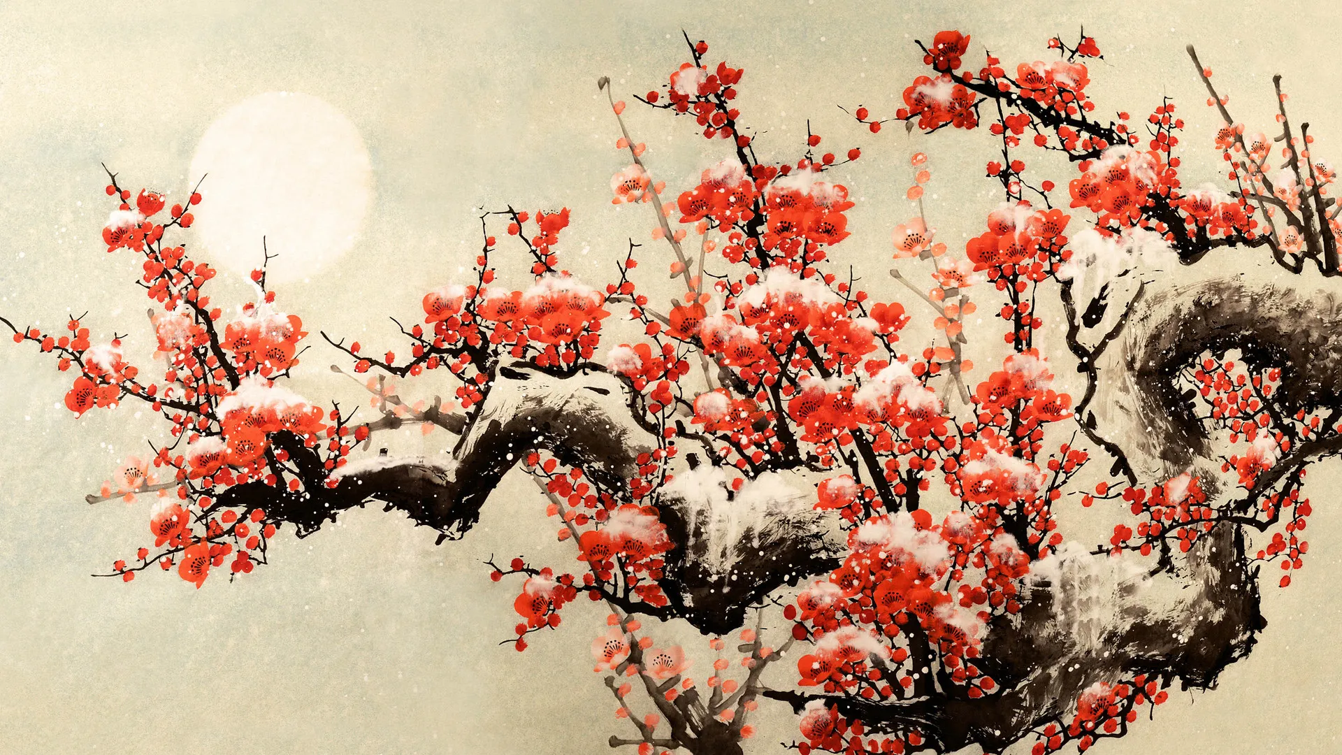插图 樱花 树木 AI艺术 简单背景 4K壁纸