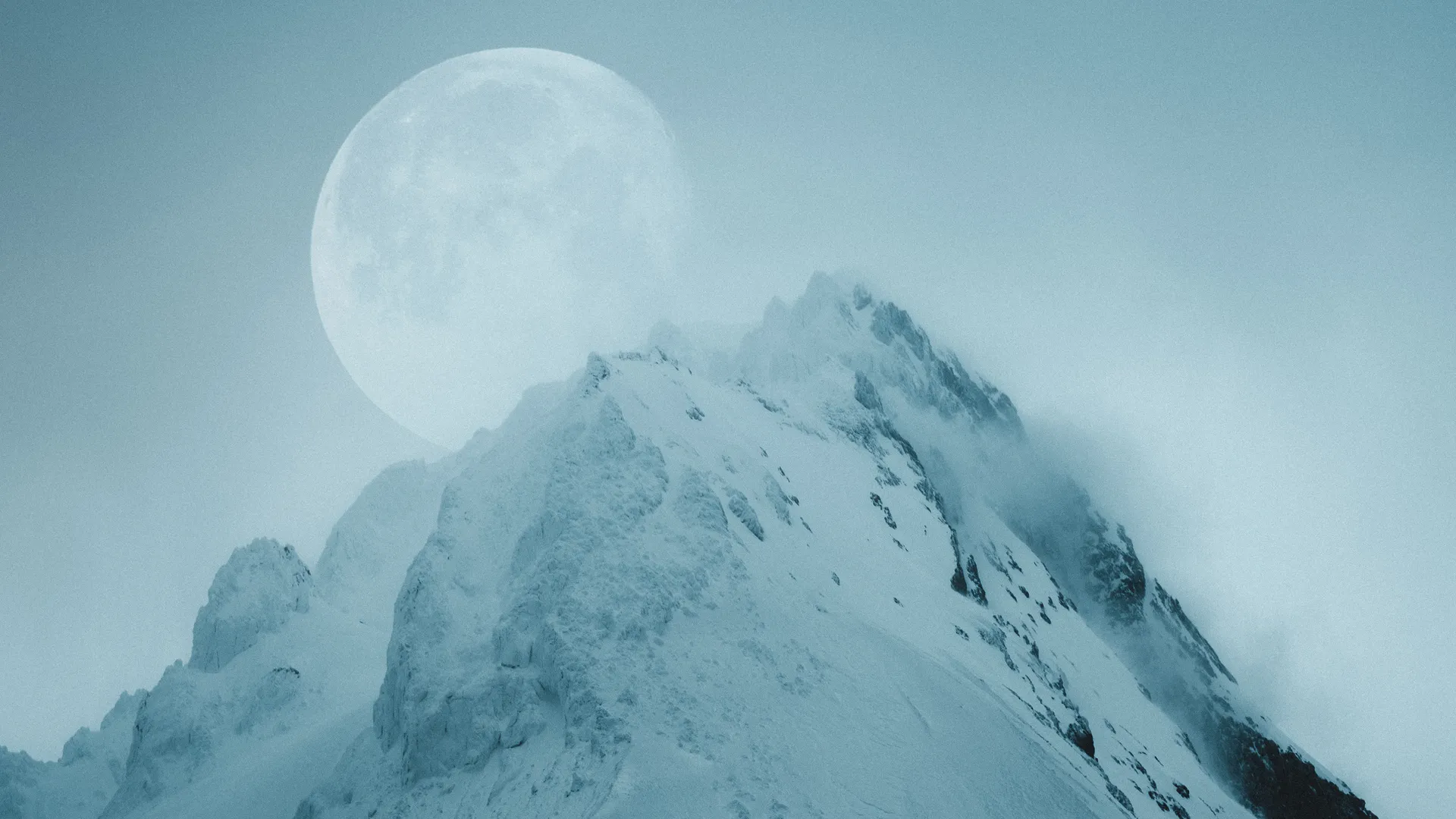 数字艺术 艺术品 插图 数字绘画 风景 自然 雪 山脉 月亮 4K壁纸
