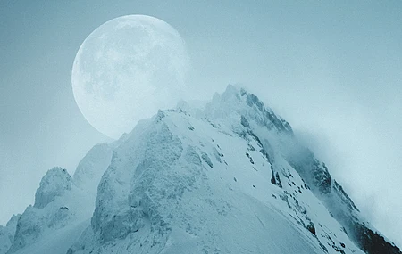 数字艺术 艺术品 插图 数字绘画 风景 自然 雪 山脉 月亮 4K壁纸