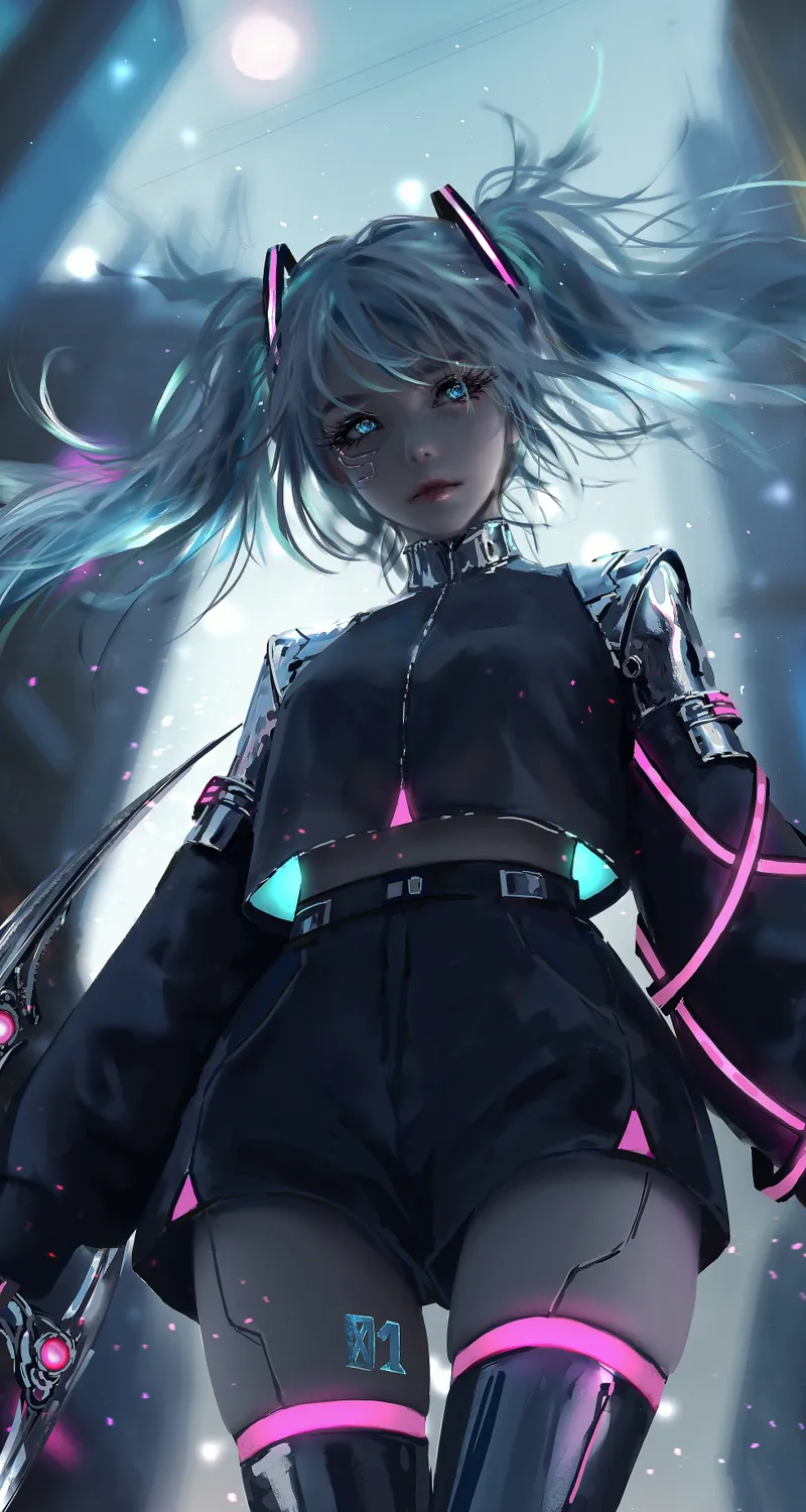 Nieu 女人 长发 蓝头发 数字艺术 艺术品 插图 数字 绘画 初音未来 动漫 女孩 肖像 模糊背景 手机壁纸 4K壁纸