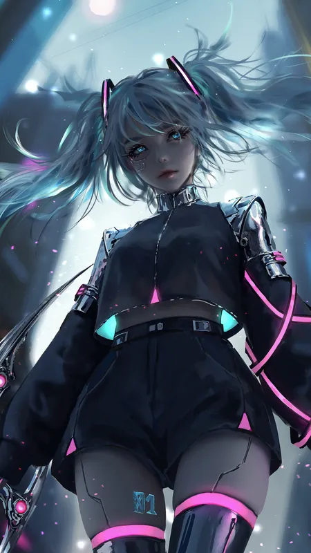 Nieu 女人 长发 蓝头发 数字艺术 艺术品 插图 数字 绘画 初音未来 动漫 女孩 肖像 模糊背景 手机壁纸 4K壁纸