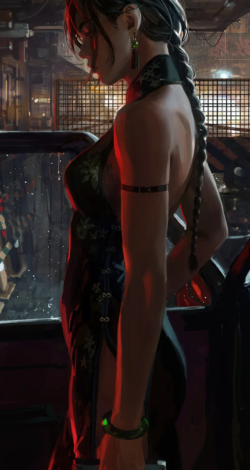 原创 人物 艺术品 绘画 辫子 女性 女人 成熟 耳坠 旗袍 废墟 手机壁纸 4K壁纸