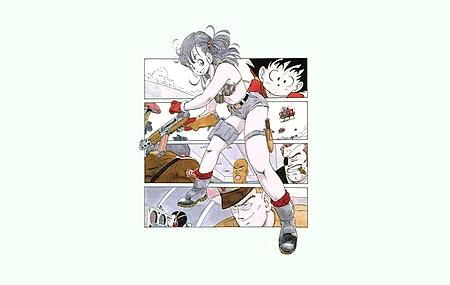 马尾辫 漫画 龙珠 孙悟空 眼罩 军装 制服 布尔玛 简单背景 白色背景 机关枪 比基尼 短裤 武器 牛仔 靴子 雪茄 4K壁纸