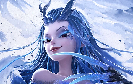 敖闰 哪吒 魔童闹海 水墨 海报 蓝色 龙鳞 龙角 龙爪 微笑 4K壁纸