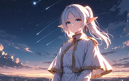 芙莉莲 星光 精灵耳朵 尖耳朵 马尾 白色头发 带鱼屏 2K壁纸