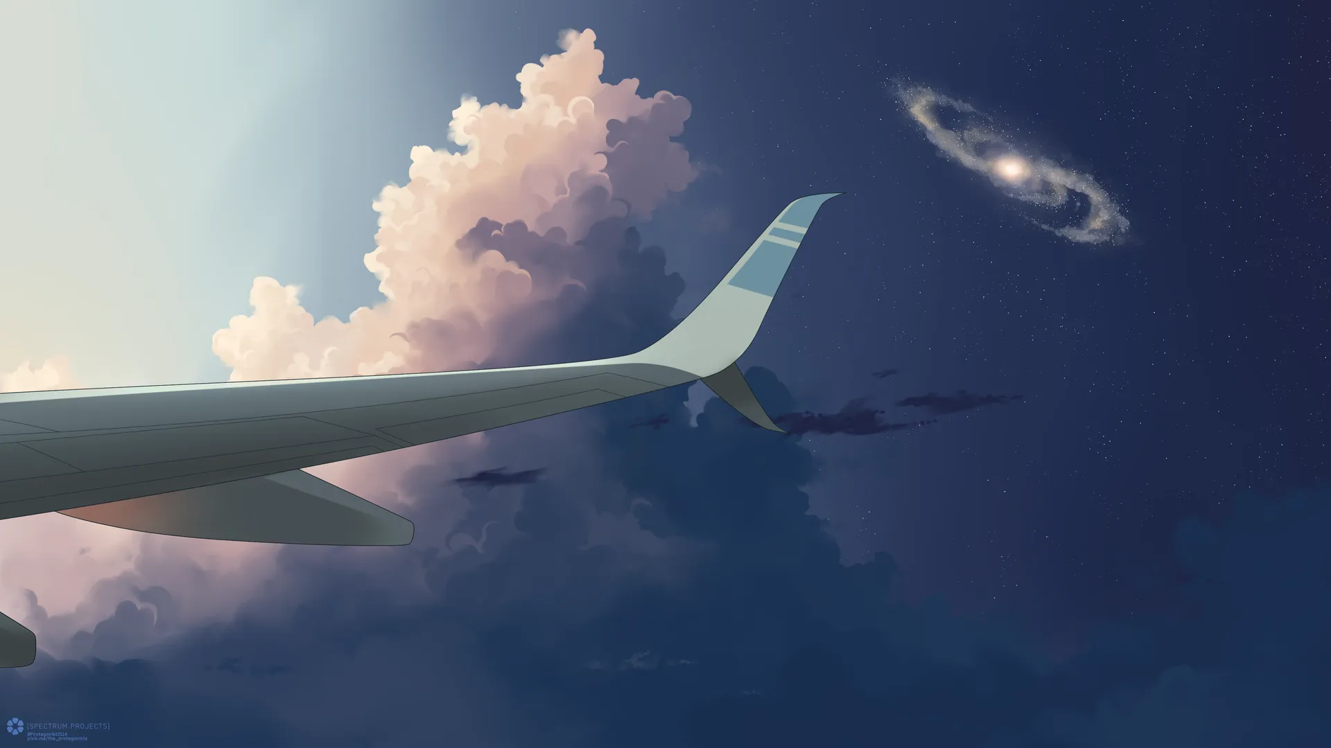 数字绘画 天空 云朵 星星 飞机 机翼 飞行 飞机 4K壁纸