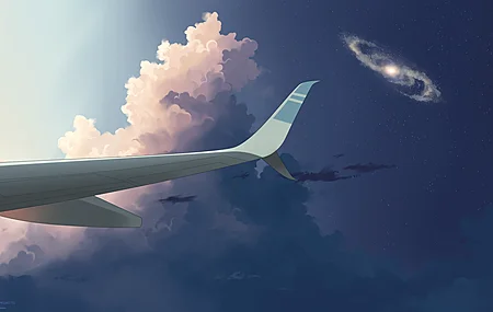 数字绘画 天空 云朵 星星 飞机 机翼 飞行 飞机 4K壁纸