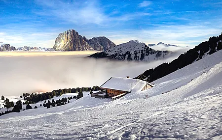风景 天空 阳光 雪花 树木 森林 冬季 小屋 4K壁纸