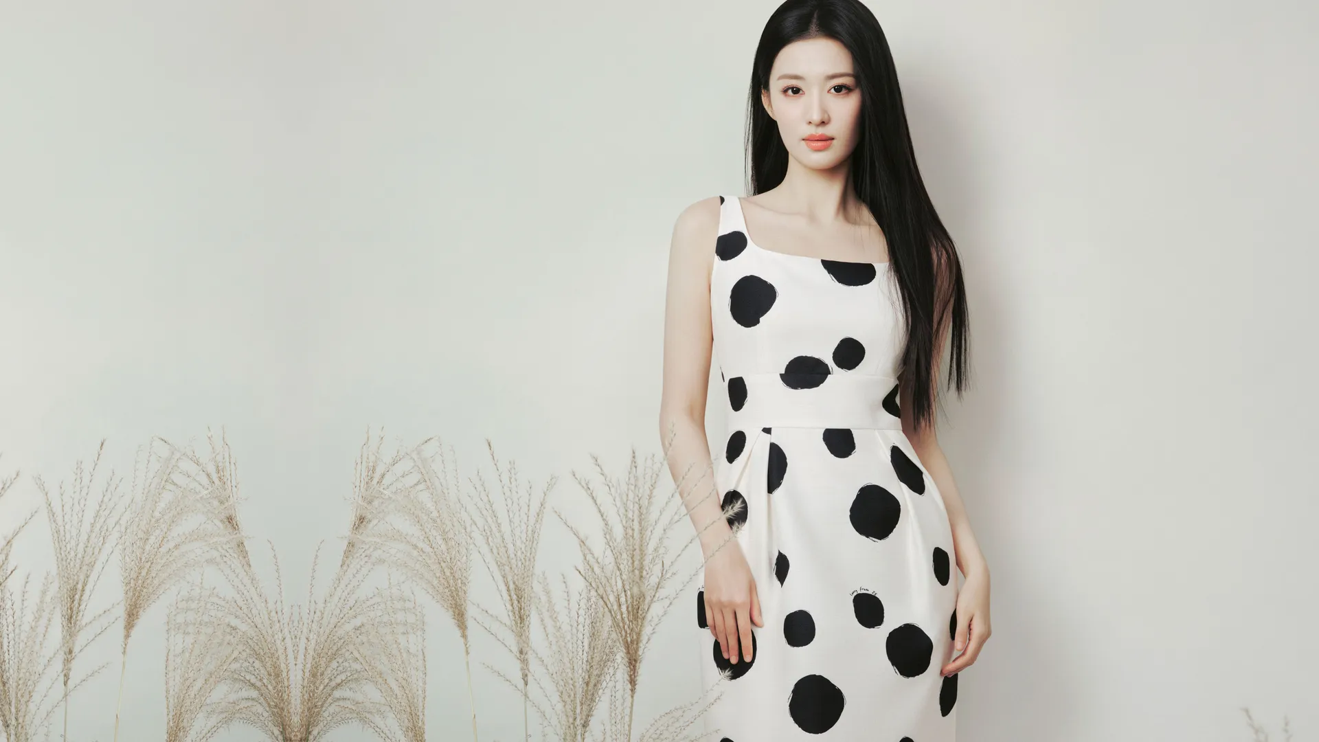 黑白 波点裙 美女 王楚然 4K 壁纸 明星 真人 女人 4K壁纸