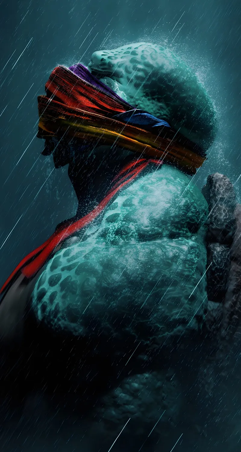 忍者神龟 乌龟 CGI 下雨 哭泣 眼泪 肖像 贝壳 简单背景 手机壁纸 4K壁纸