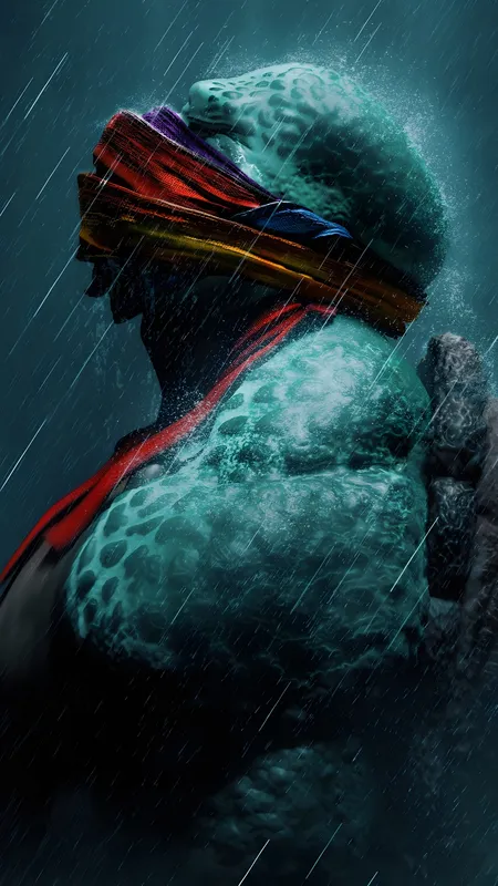 忍者神龟 乌龟 CGI 下雨 哭泣 眼泪 肖像 贝壳 简单背景 手机壁纸 4K壁纸