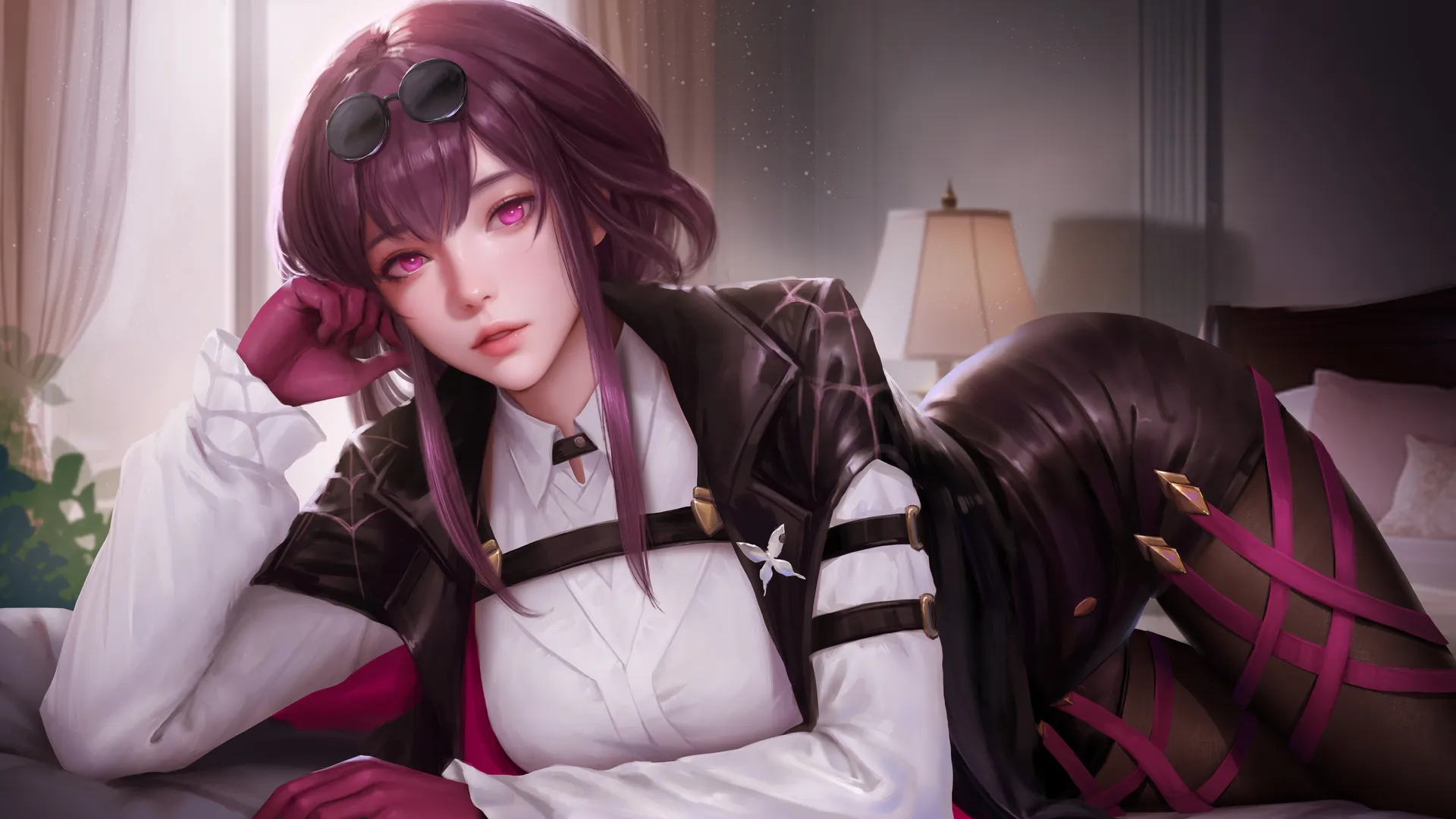 电子 游戏 女孩 动漫 艺术品 绘画 墨镜 手套 制服 4K壁纸
