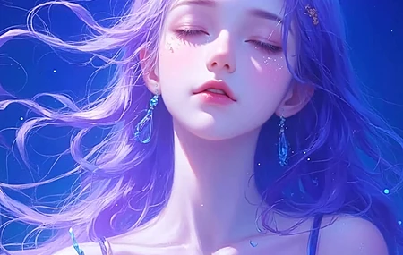 蓝色 梦幻 唯美 星空 美少女 动漫 4k 手机壁纸 1080P壁纸