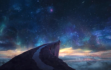 星空 山顶 一个人 梦幻 唯美 风景 4K壁纸