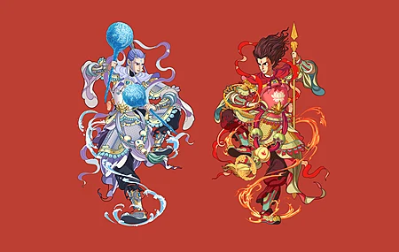 敖丙 哪吒 红色背景 高清 带鱼屏 壁纸 魔童闹海 2K壁纸