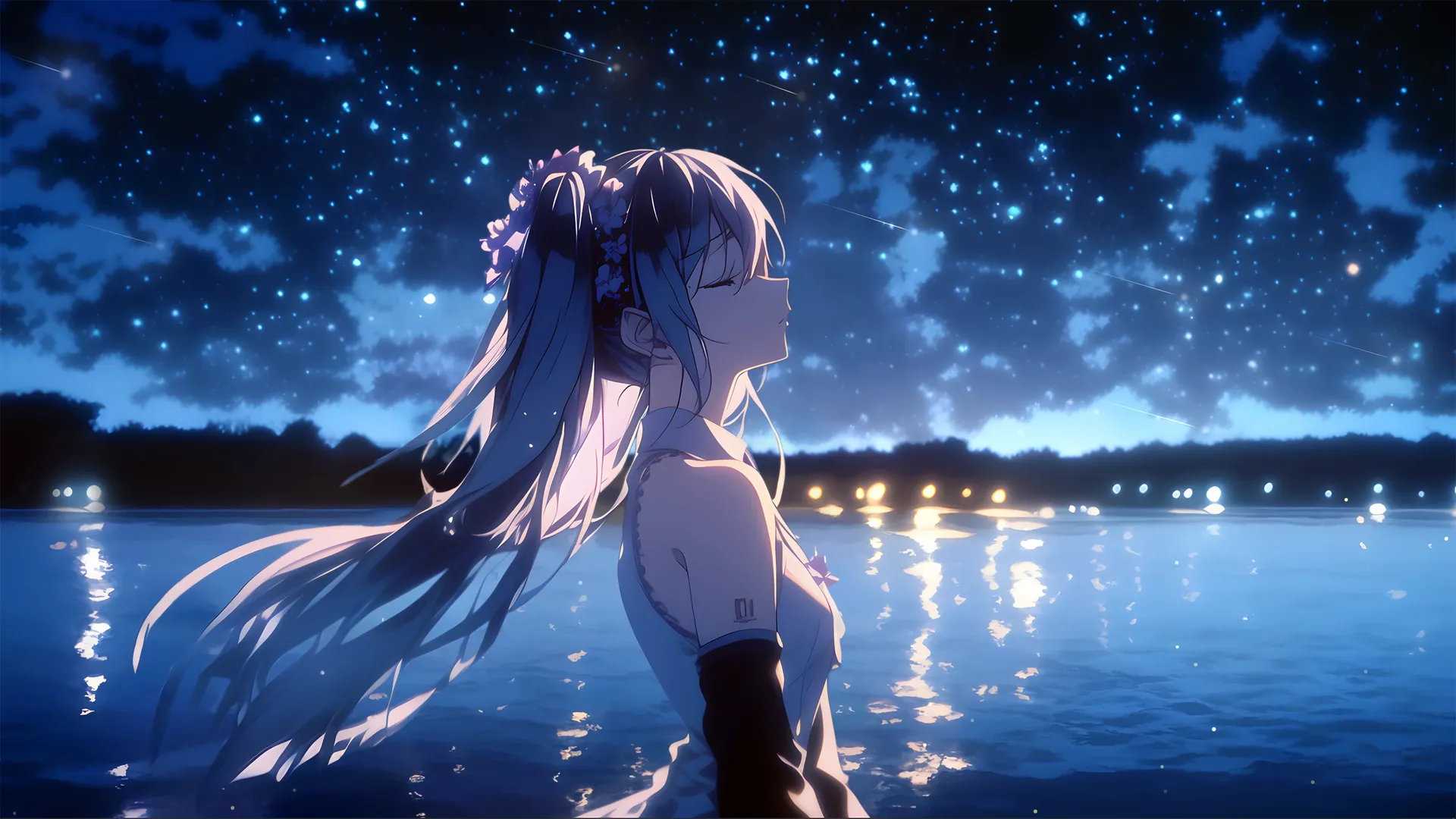 初音未来 湖畔 星辰 4K 动漫 女孩 美女 4K壁纸