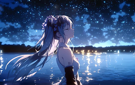 初音未来 湖畔 星辰 4K 动漫 女孩 美女 4K壁纸