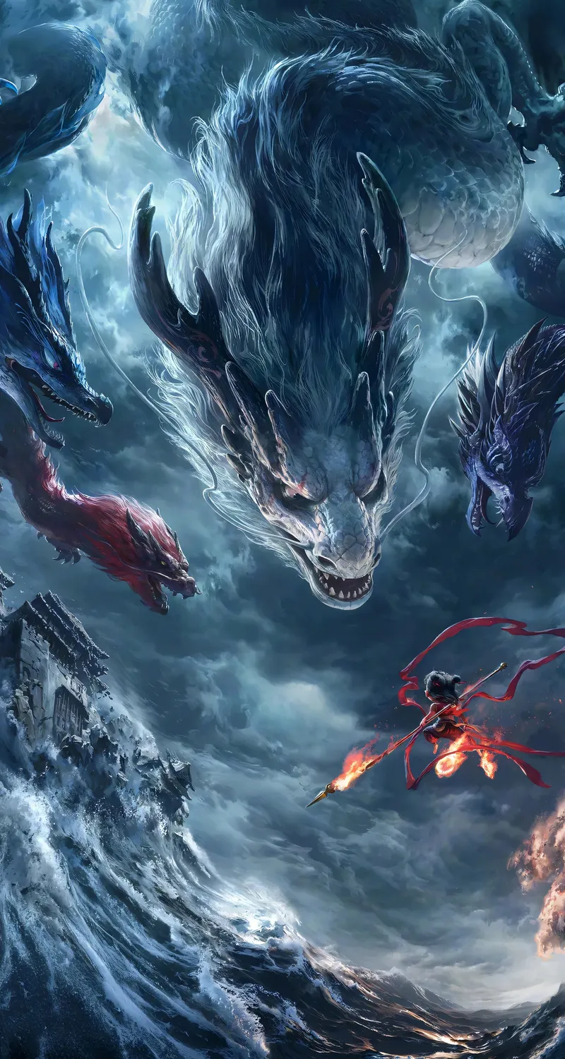 龙王 哪吒 4K 壁纸 魔童闹海 海龙 巨龙 东方龙 手机壁纸