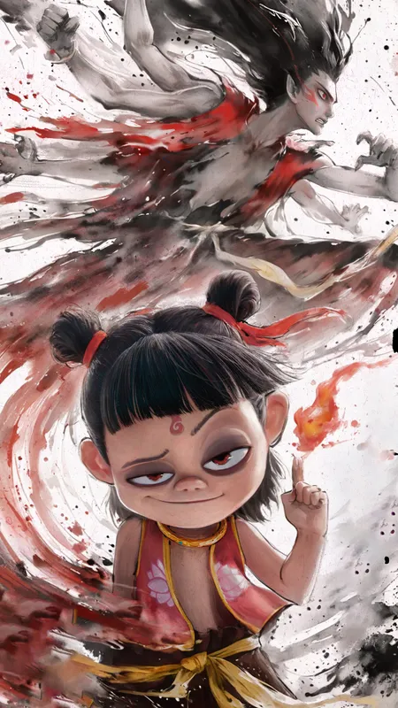 哪吒 魔童闹海 水墨 海报 5K 手机 壁纸 图片 手机壁纸 2K壁纸