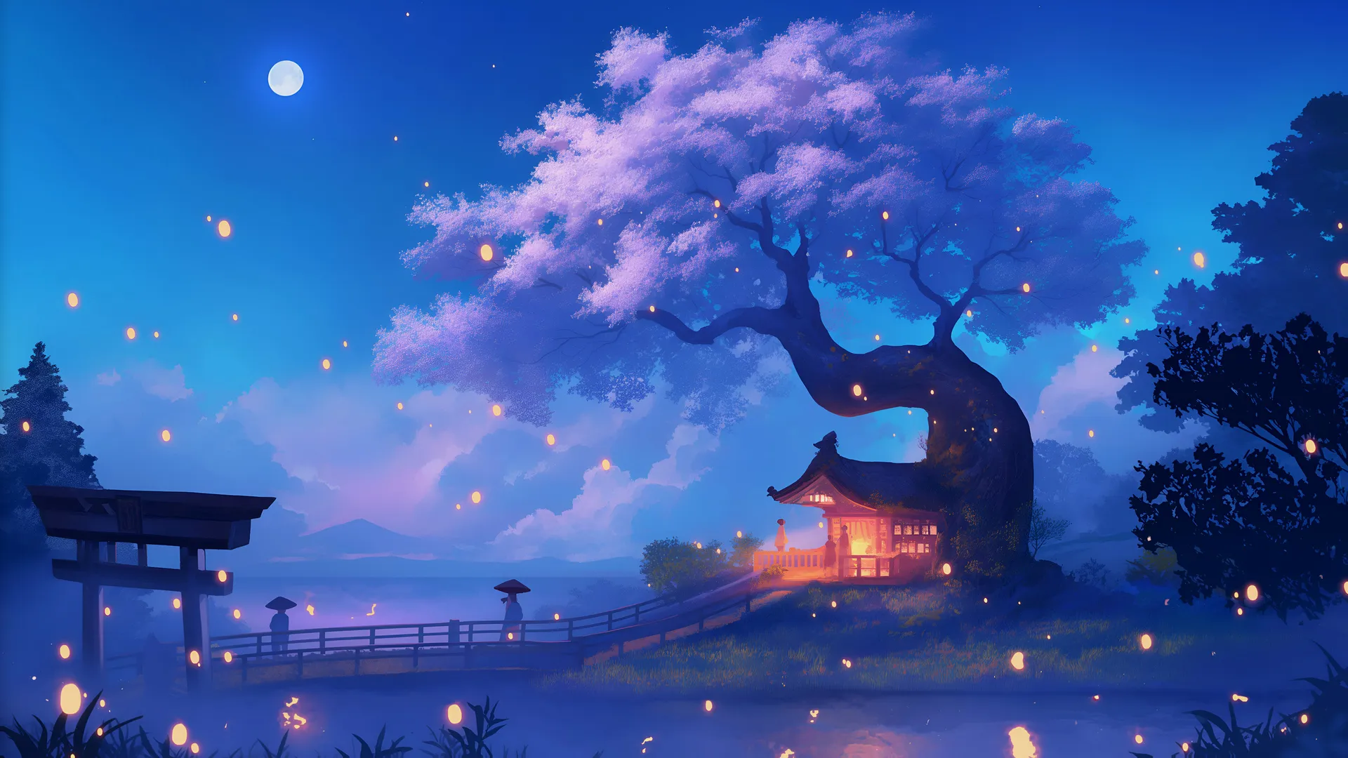 树屋 唯美 月光 风景 4K壁纸