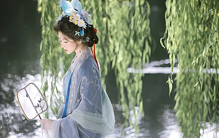 杨柳树 汉服 美女 竹大宝 4K壁纸