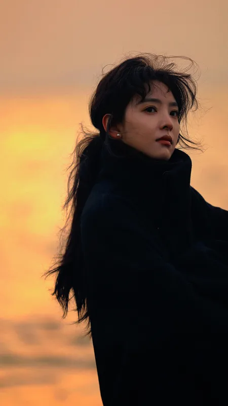 章若楠 黑色 大衣 4K 美女 手机壁纸 1080P壁纸