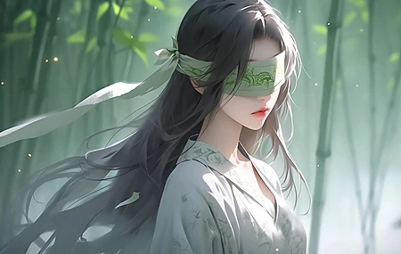 竹林 清新 蒙眼 女孩 古风 汉服 4K壁纸