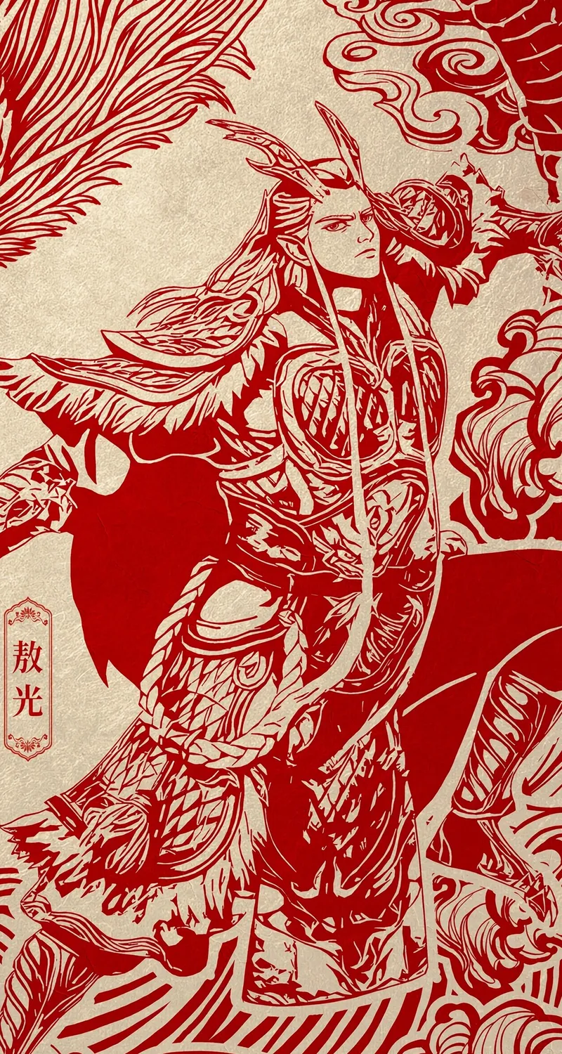敖光 剪纸 4k 手机 壁纸 图片 哪吒 魔童闹海 手机壁纸