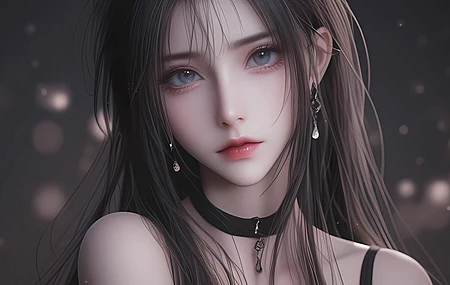 黑色 长发 女子 暗色 4k 动漫 壁纸 美女 4K壁纸