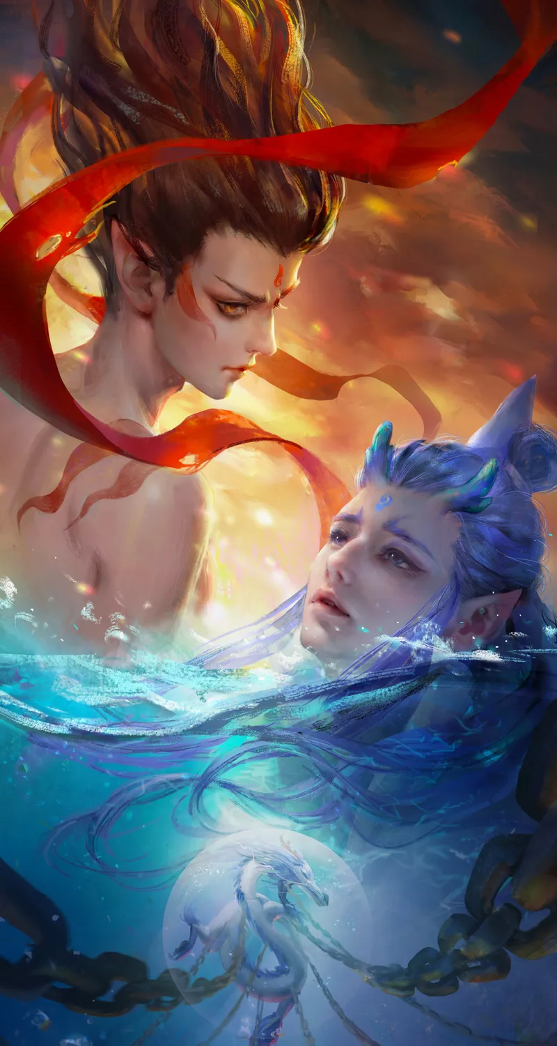 哪吒 敖丙 混天绫 龙 5k 手机 壁纸 魔童闹海 手机壁纸 1080P壁纸