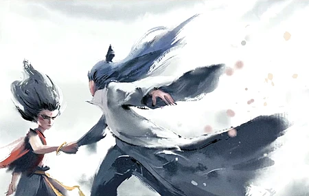 哪吒 敖丙 拉手 水墨  带鱼屏 壁纸 魔童闹海 2K壁纸