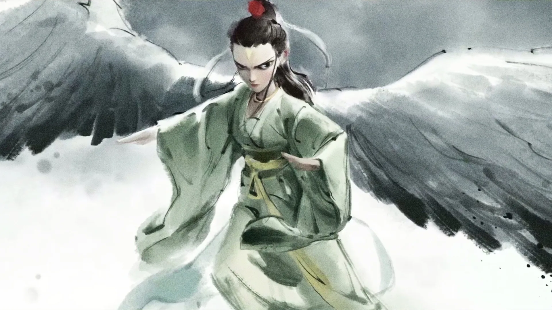 哪吒 魔童闹海 鹤童 水墨画 带鱼屏 壁纸 2K壁纸