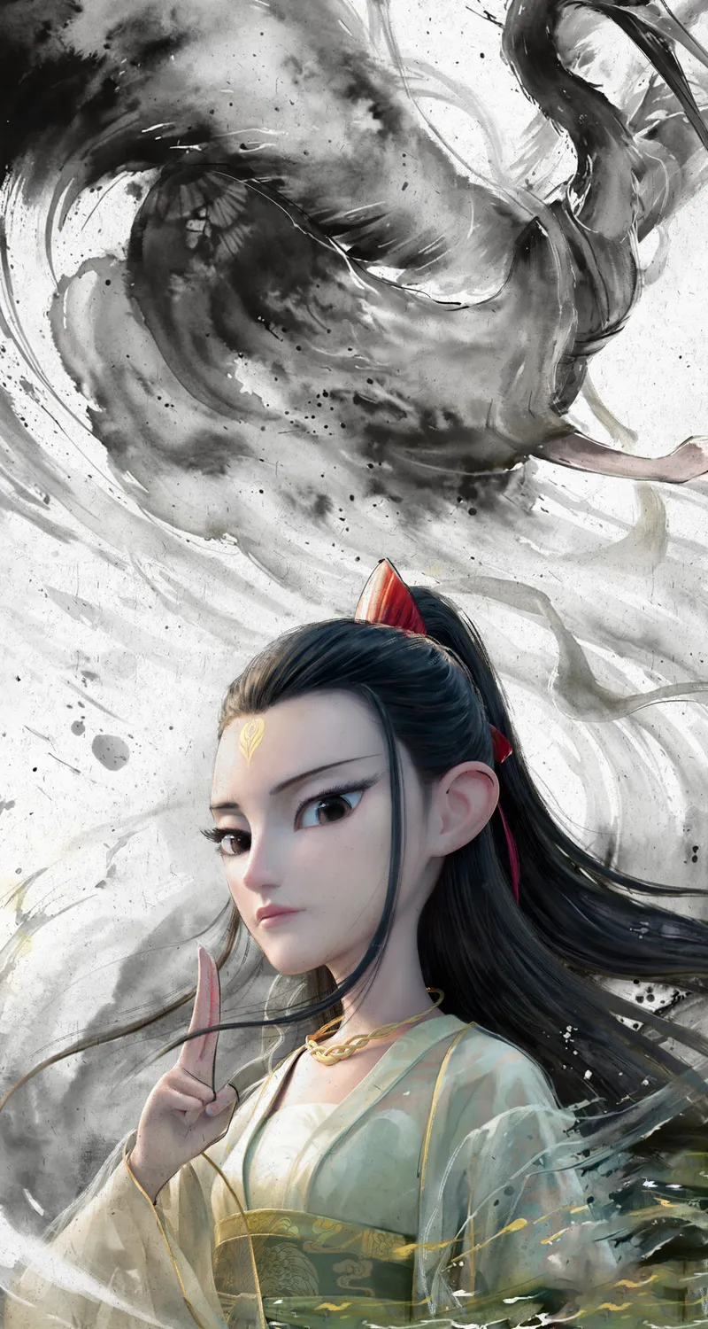 哪吒 魔童闹海 鹤童 水墨 5k 手机壁纸 手机壁纸 1080P壁纸