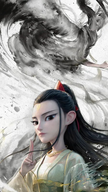 哪吒 魔童闹海 鹤童 水墨 5k 手机壁纸 手机壁纸 1080P壁纸