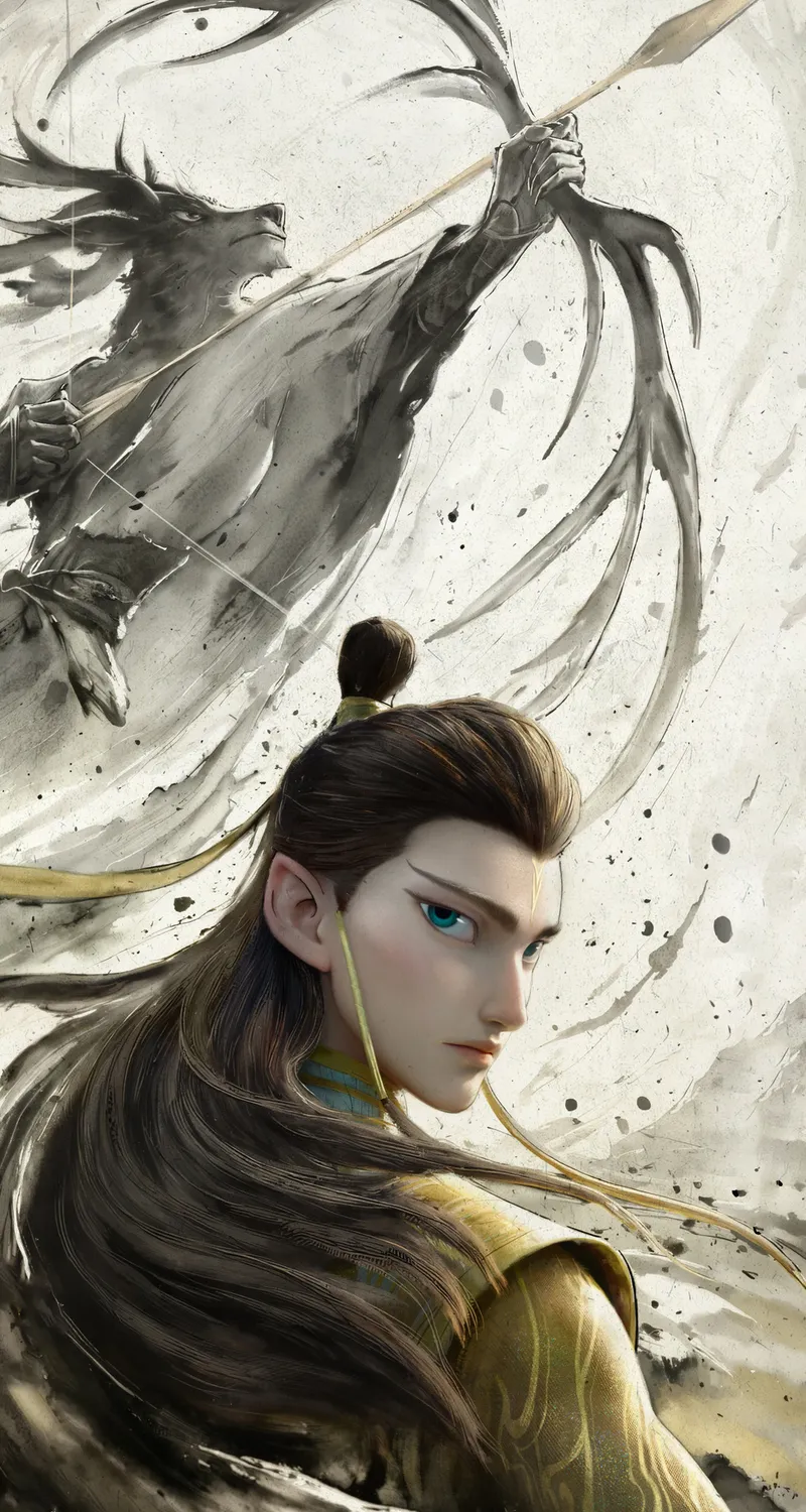 哪吒 魔童闹海 鹿童 水墨 5k 手机 壁纸 图片 手机壁纸 1080P壁纸