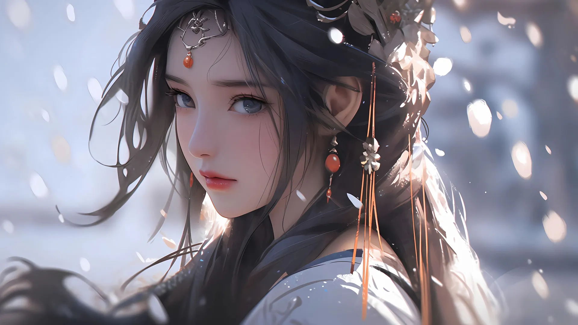 漂亮 古风 美女 头饰 回头 凝望 4k 壁纸 4K壁纸