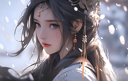 漂亮 古风 美女 头饰 回头 凝望 4k 壁纸 4K壁纸