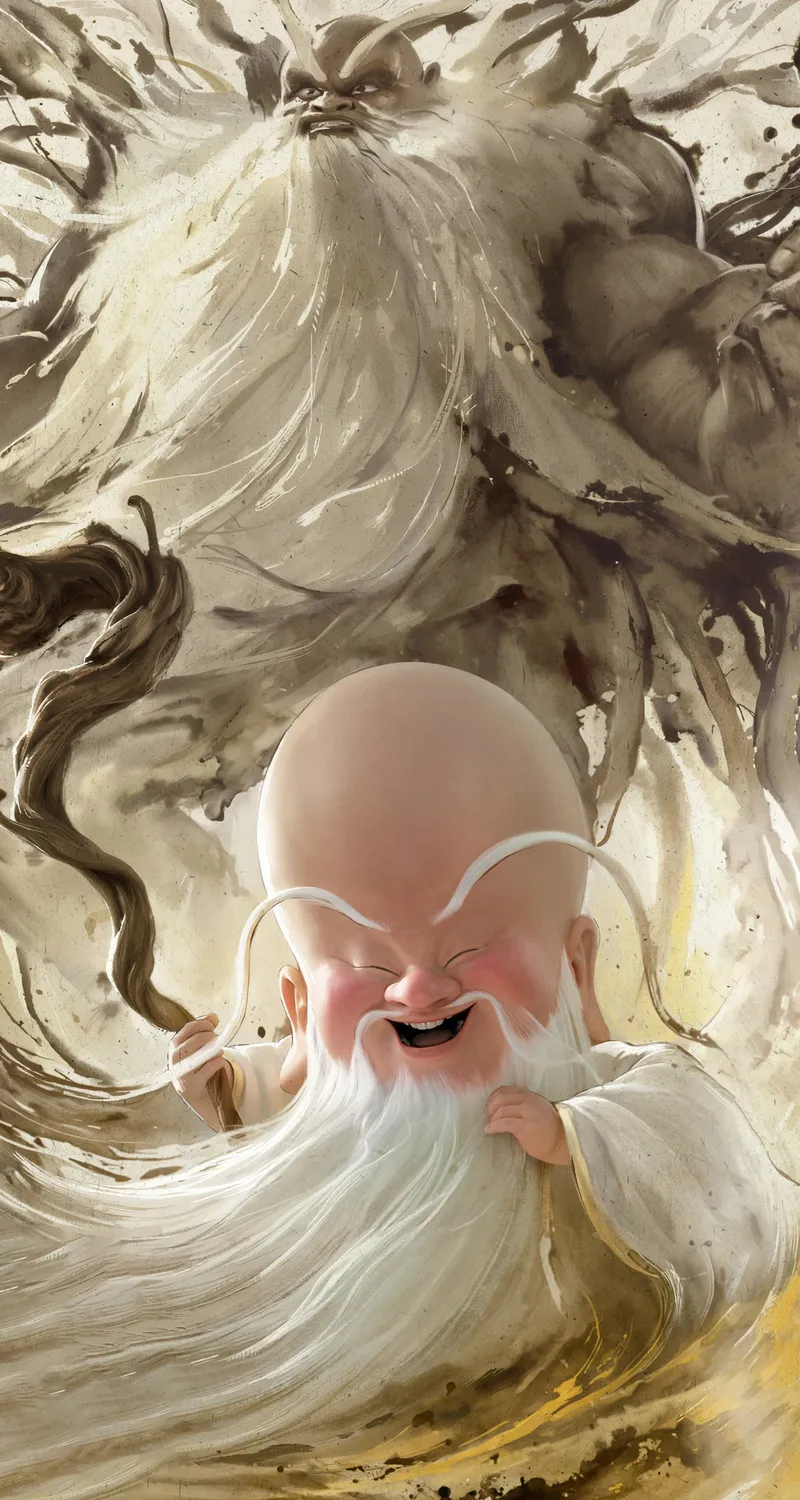 无量 仙翁 水墨 4k 高清 手机 壁纸 图片 哪吒 魔童闹海 手机壁纸